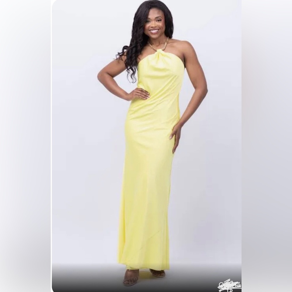 Yellow, Liv Foster Women's Chain-Strap A-Line Halter Gown in size 12